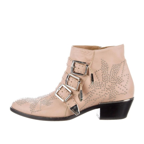 Chloe Bootie Susanna Leather Studded Buckle Ankle Boots Blush Light Pink Shoes